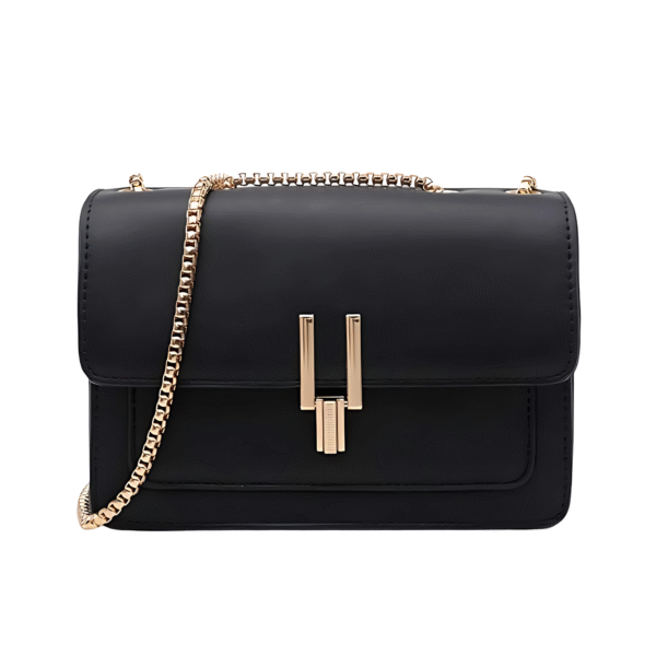 Mery Atelier Luxe Noir Elegance Crossbody Bag – Gold Chain Edition